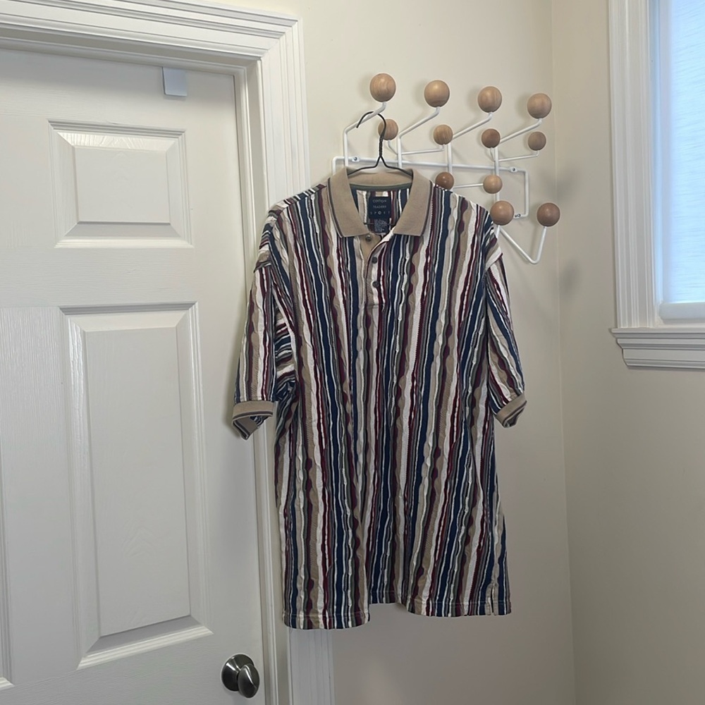 Cotton Traders Sport - 90s Coogi Style Short Sleeve Polo Shirt - Blue / Red - L